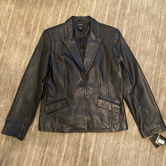 Alfani Women's Soft 100% Leather Black Blazer Jacket Size XL Brand New with tags - Picture 2 of 16